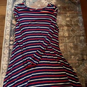Old Navy Maxi Dress.  Knee length. Navy with white and orange/coral stripes. XL.